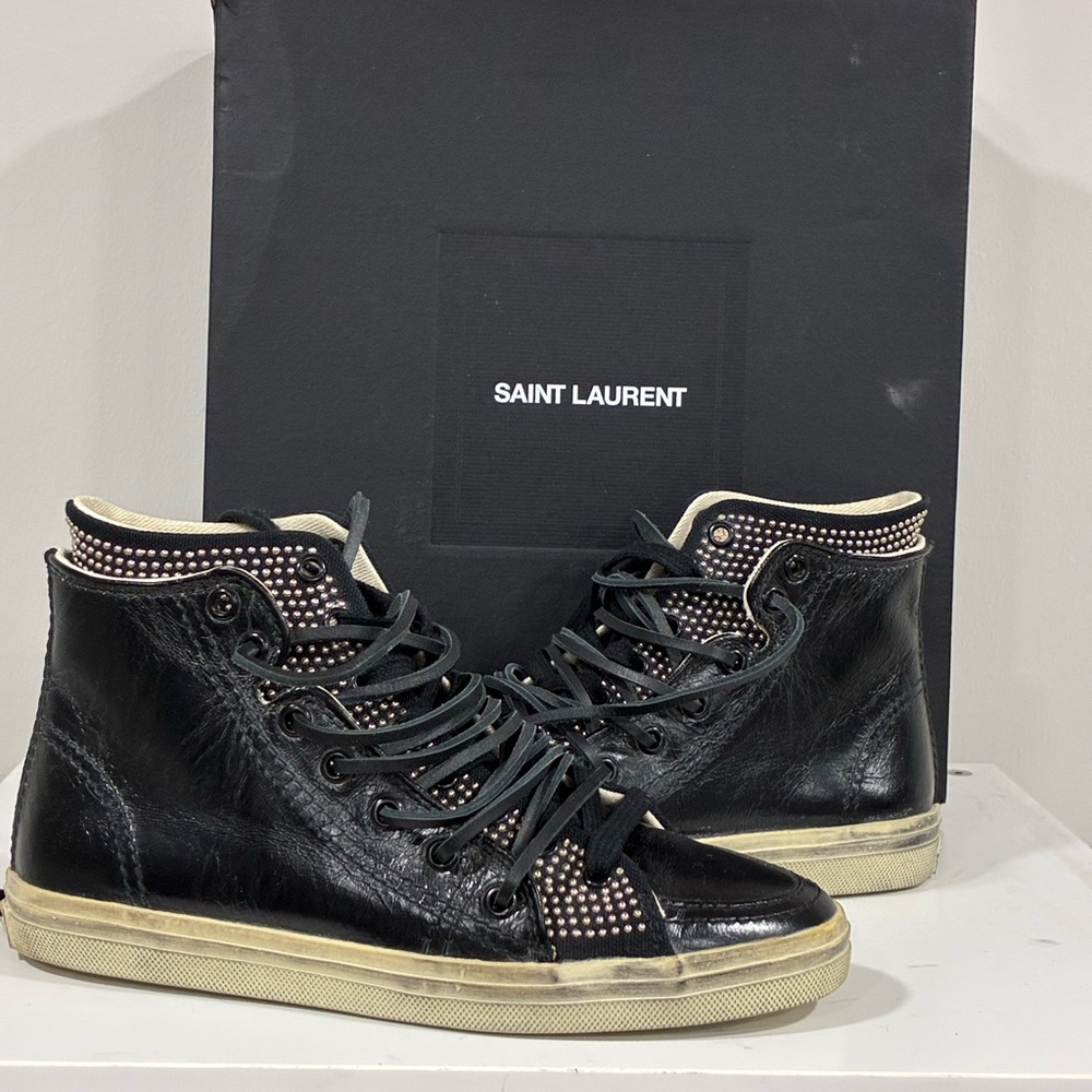 Saint Laurent Double Studded High Top Sneaker Size EU 35 USA 5 - Picture 2 of 13